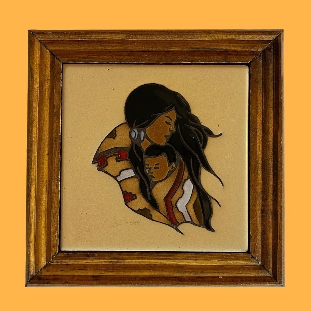 VTG Wall Tile Trivet Leone Kuhne Native American Southwest Glazed Pottery 1980s